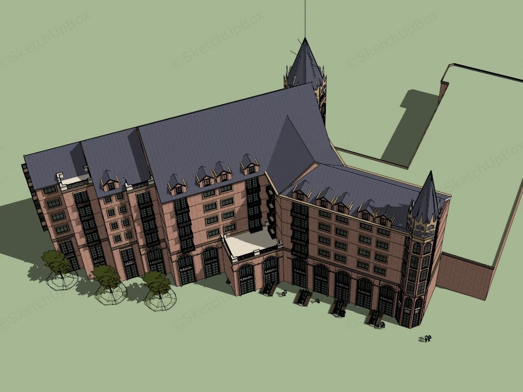 English Apartment Building sketchup model preview - SketchupBox