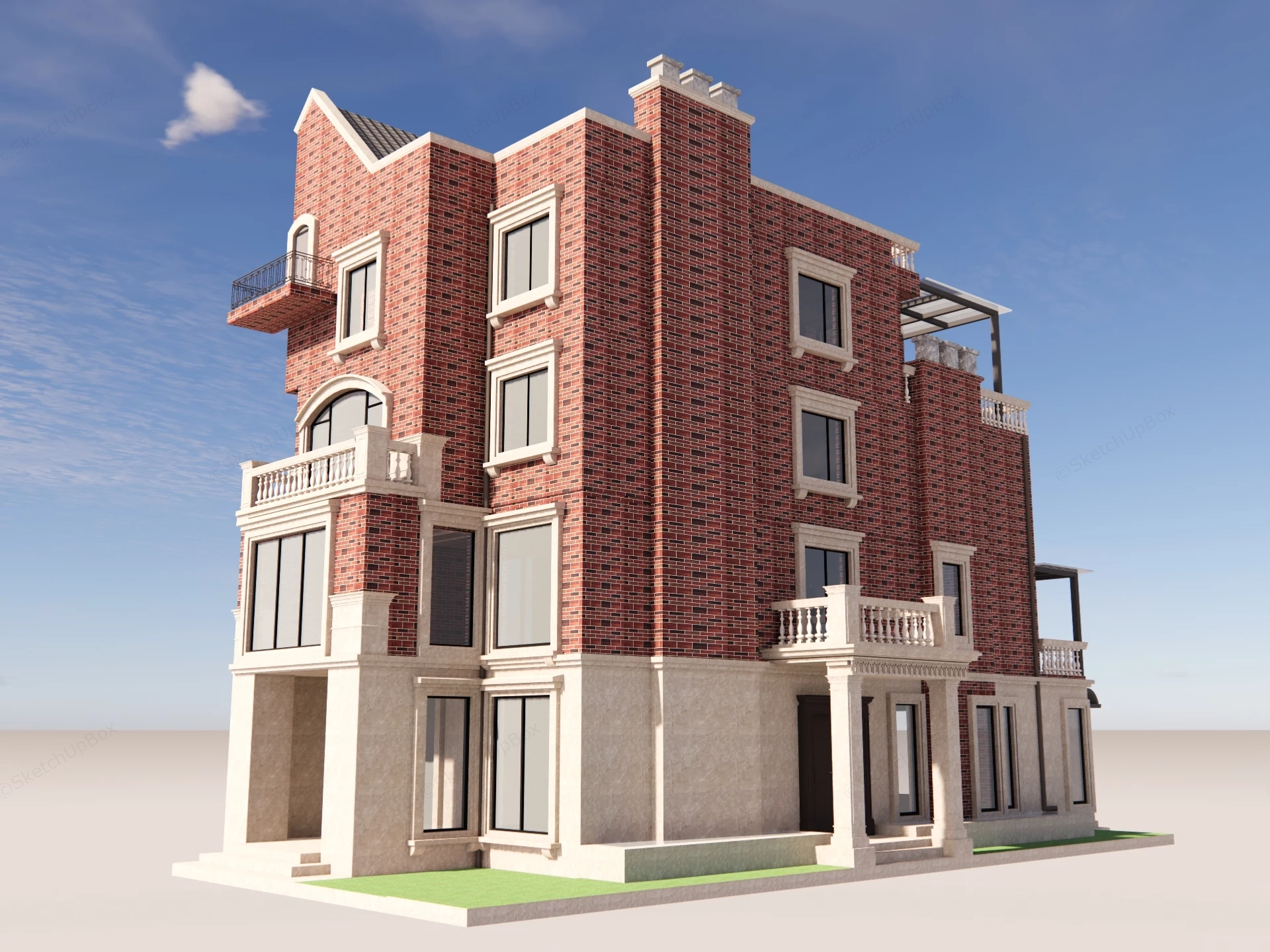 4 Story Brick House sketchup model preview - SketchupBox