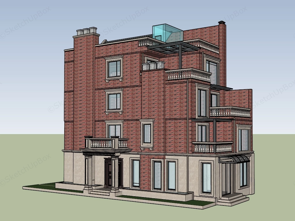4 Story Brick House sketchup model preview - SketchupBox
