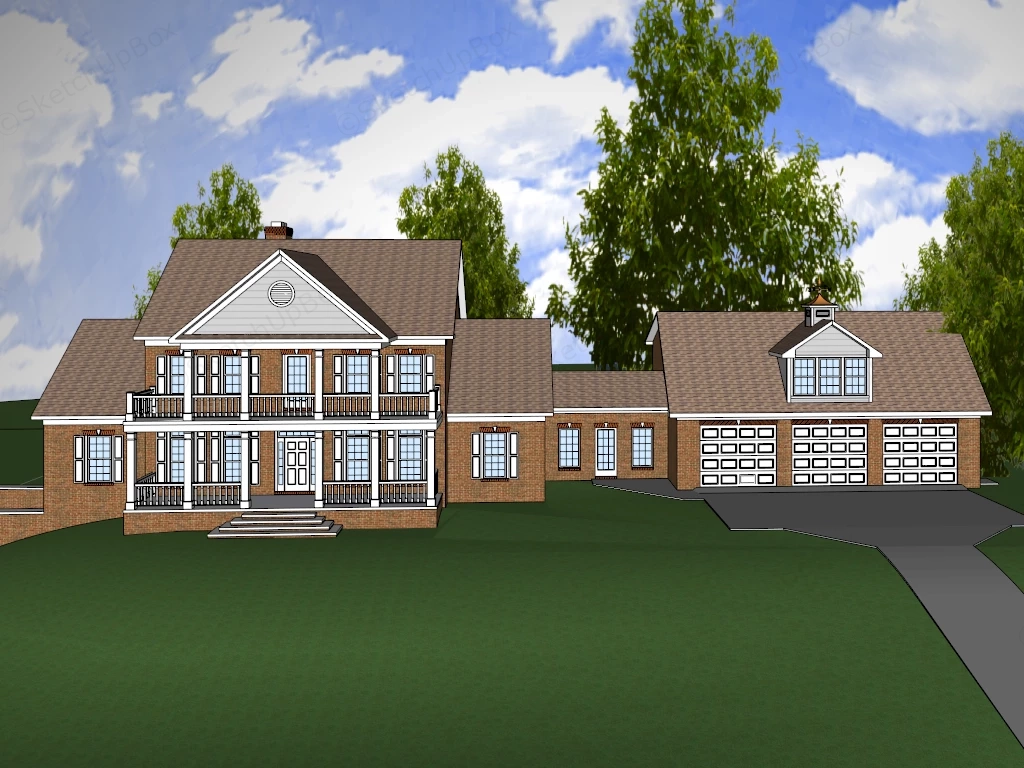Craftsman Style Brick House sketchup model preview - SketchupBox