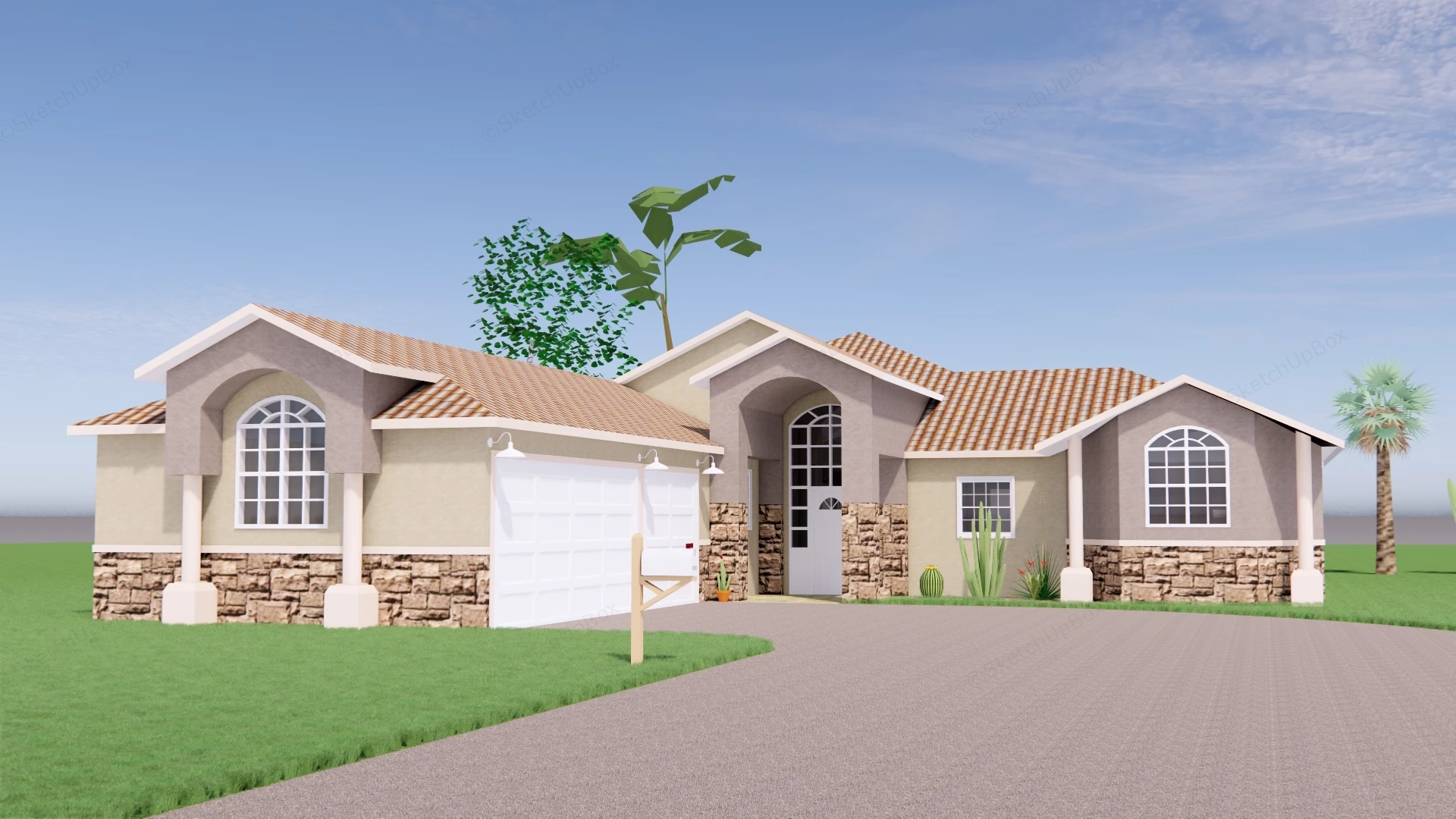 Tuscan Style Home sketchup model preview - SketchupBox