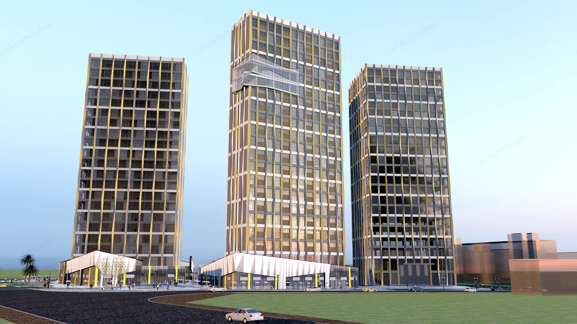 Commercial Center Plaza And Office Buildings sketchup model preview - SketchupBox