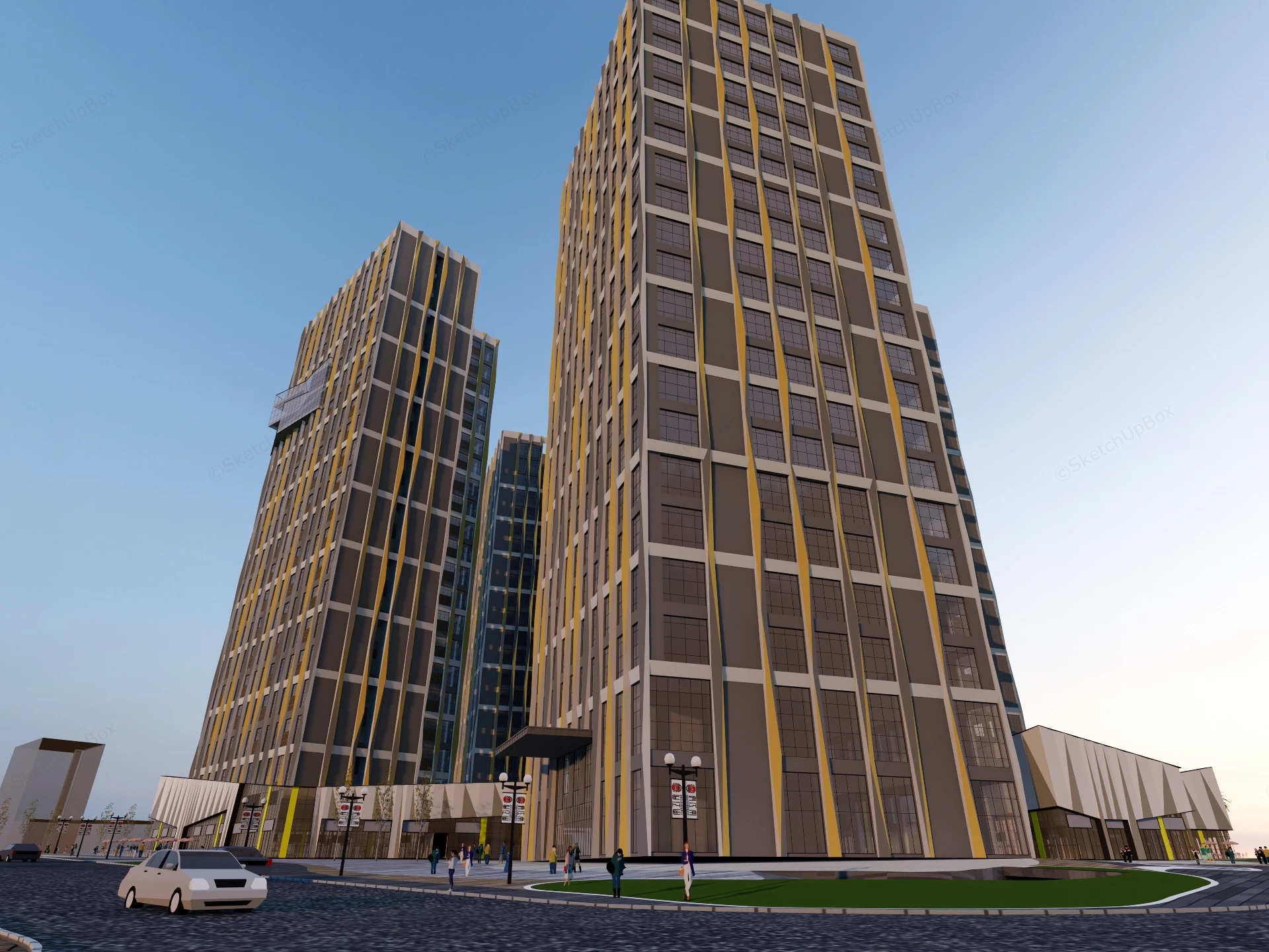 Commercial Center Plaza And Office Buildings sketchup model preview - SketchupBox
