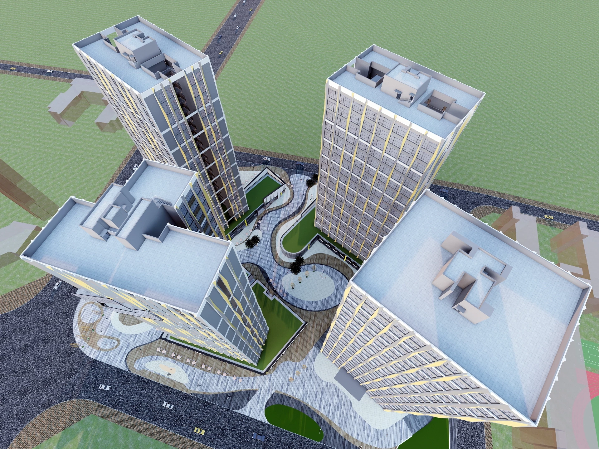 Commercial Center Plaza And Office Buildings sketchup model preview - SketchupBox