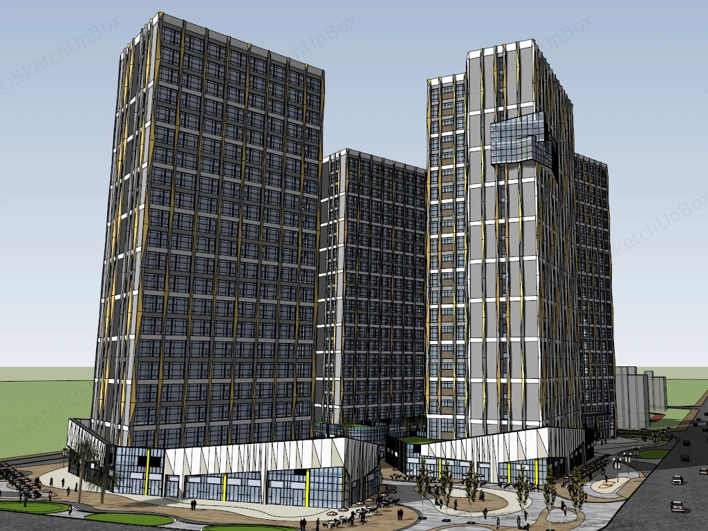 Commercial Center Plaza And Office Buildings sketchup model preview - SketchupBox