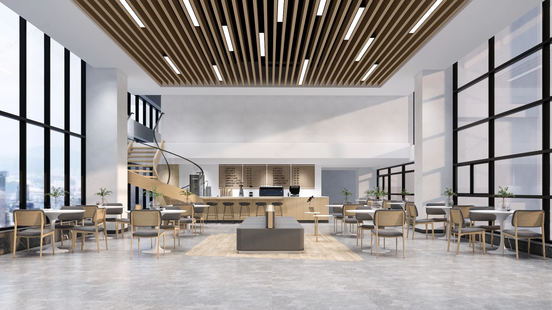 Modern Cafe Interior Design sketchup model preview - SketchupBox