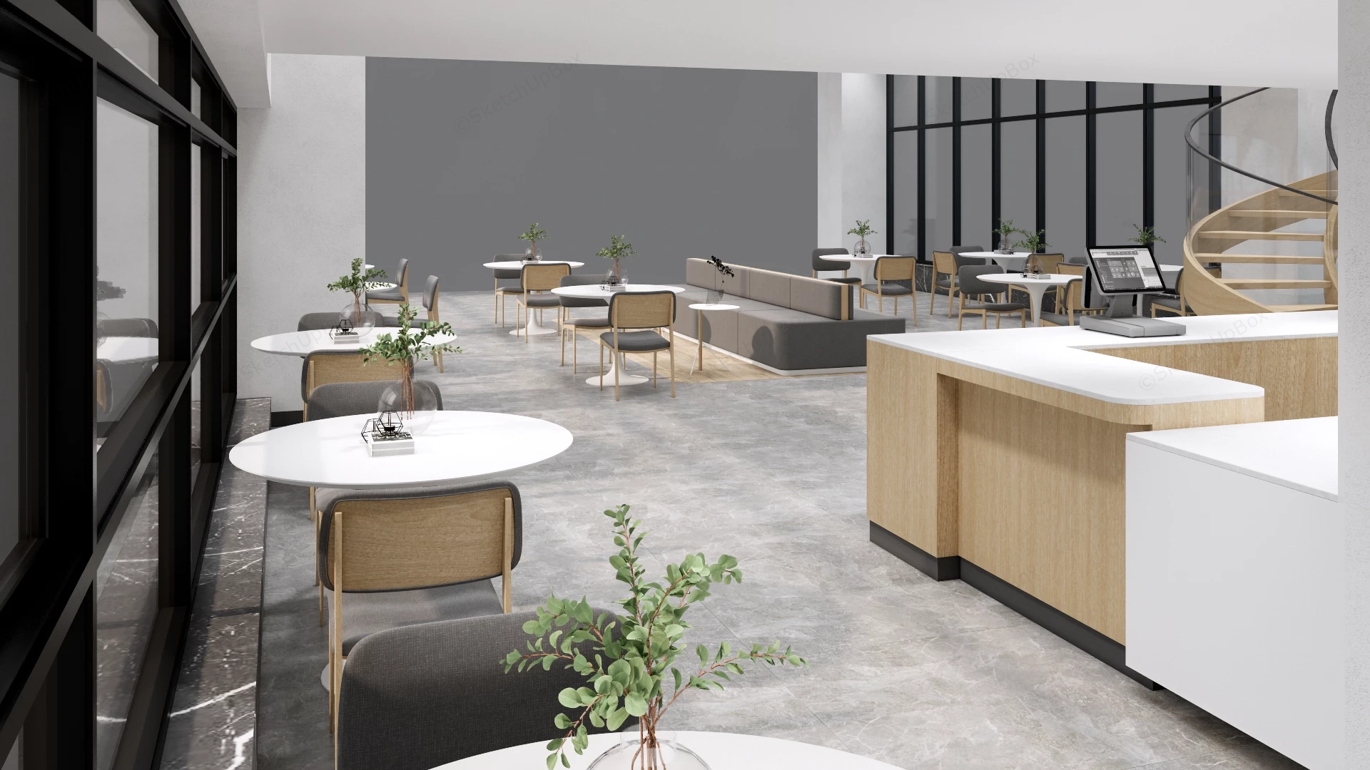 Modern Cafe Interior Design sketchup model preview - SketchupBox