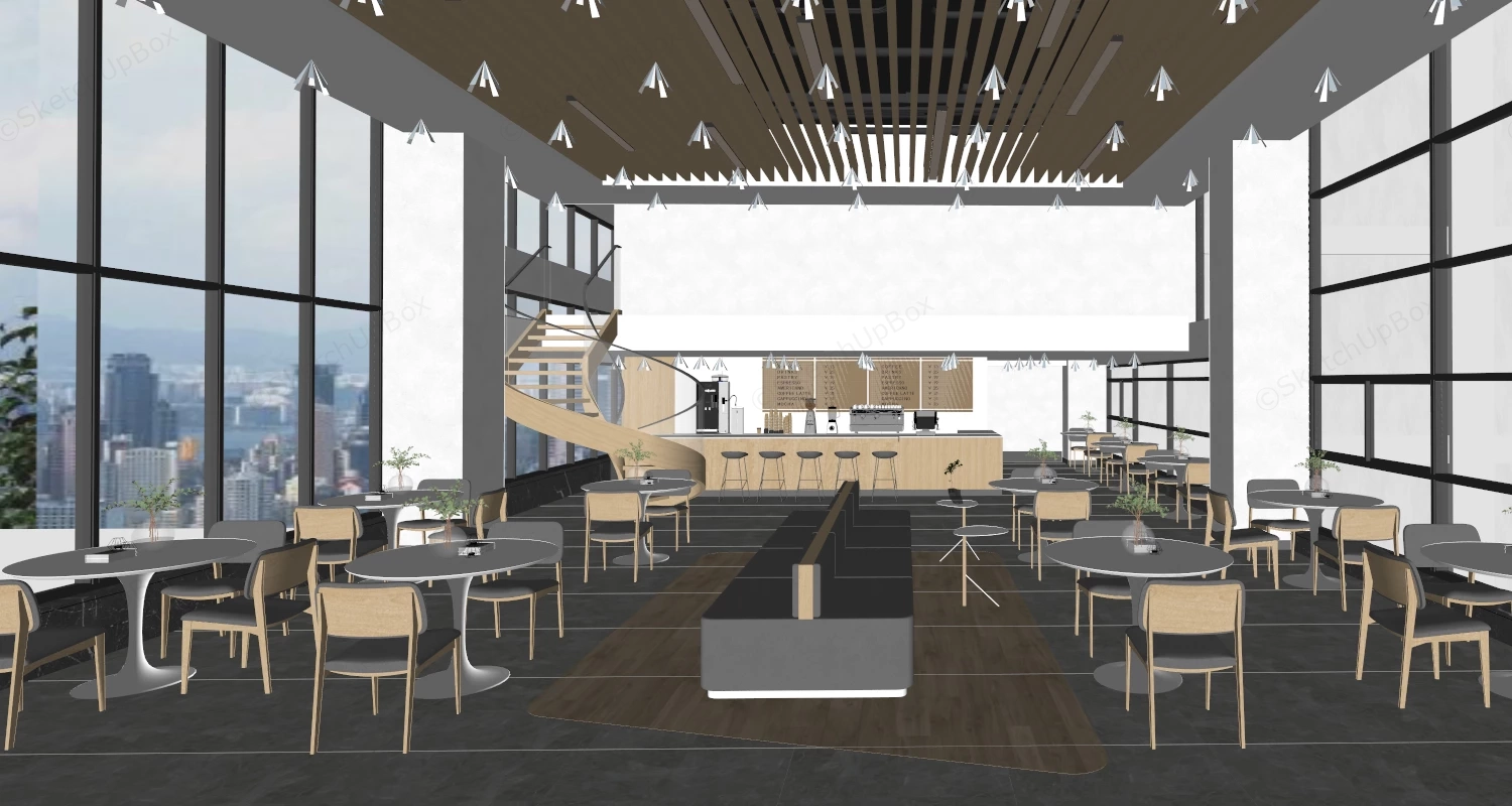 Modern Cafe Interior Design sketchup model preview - SketchupBox