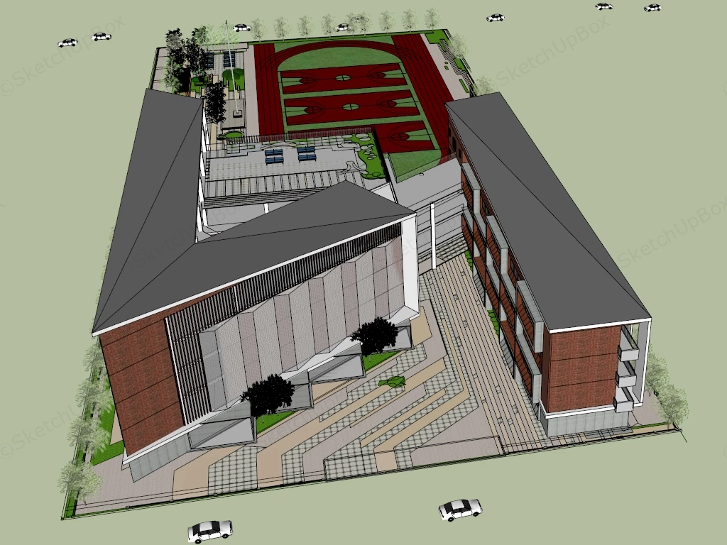 Modern Primary School Buildings sketchup model preview - SketchupBox