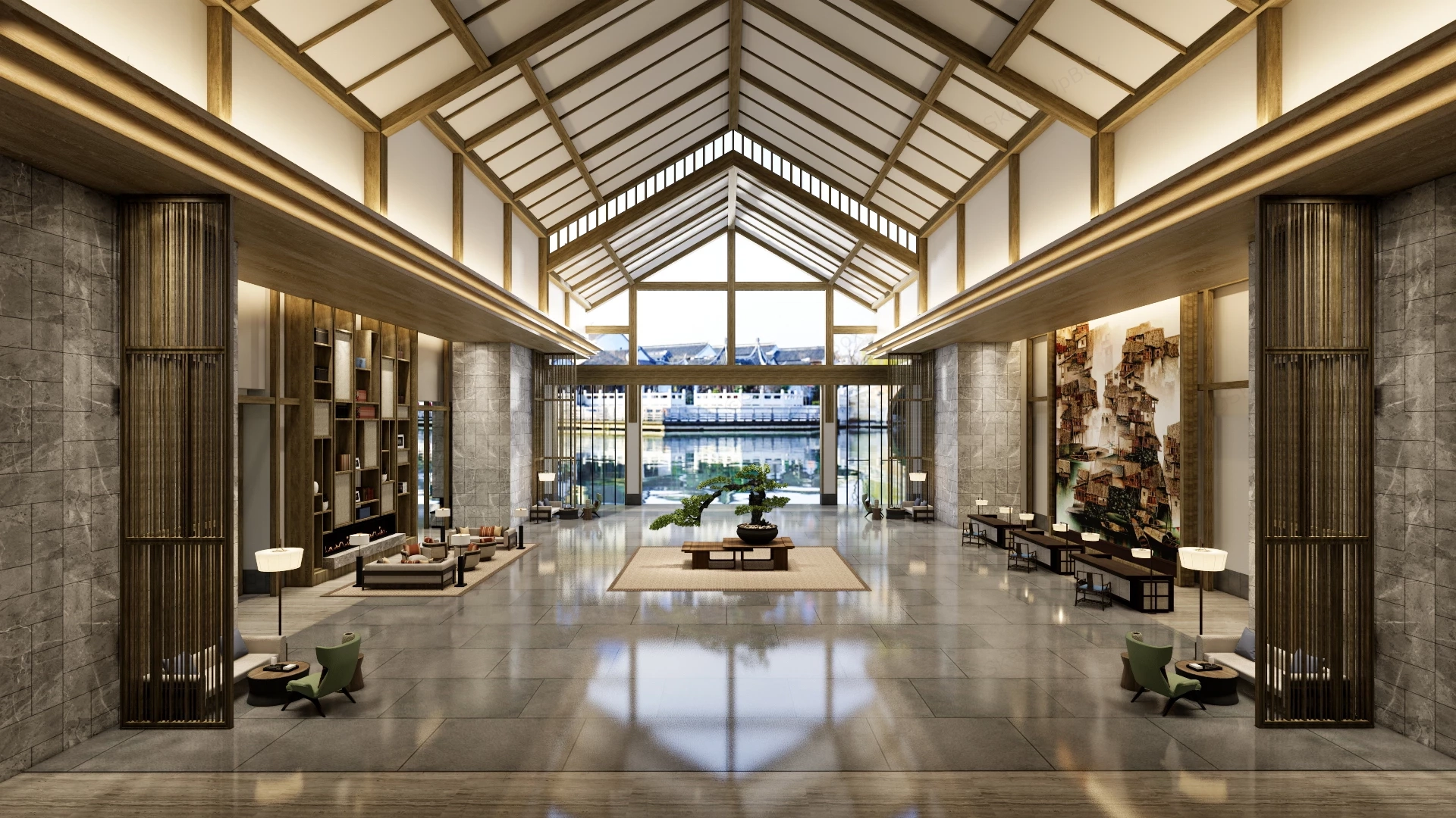 Chinese Style Hotel Lobby sketchup model preview - SketchupBox