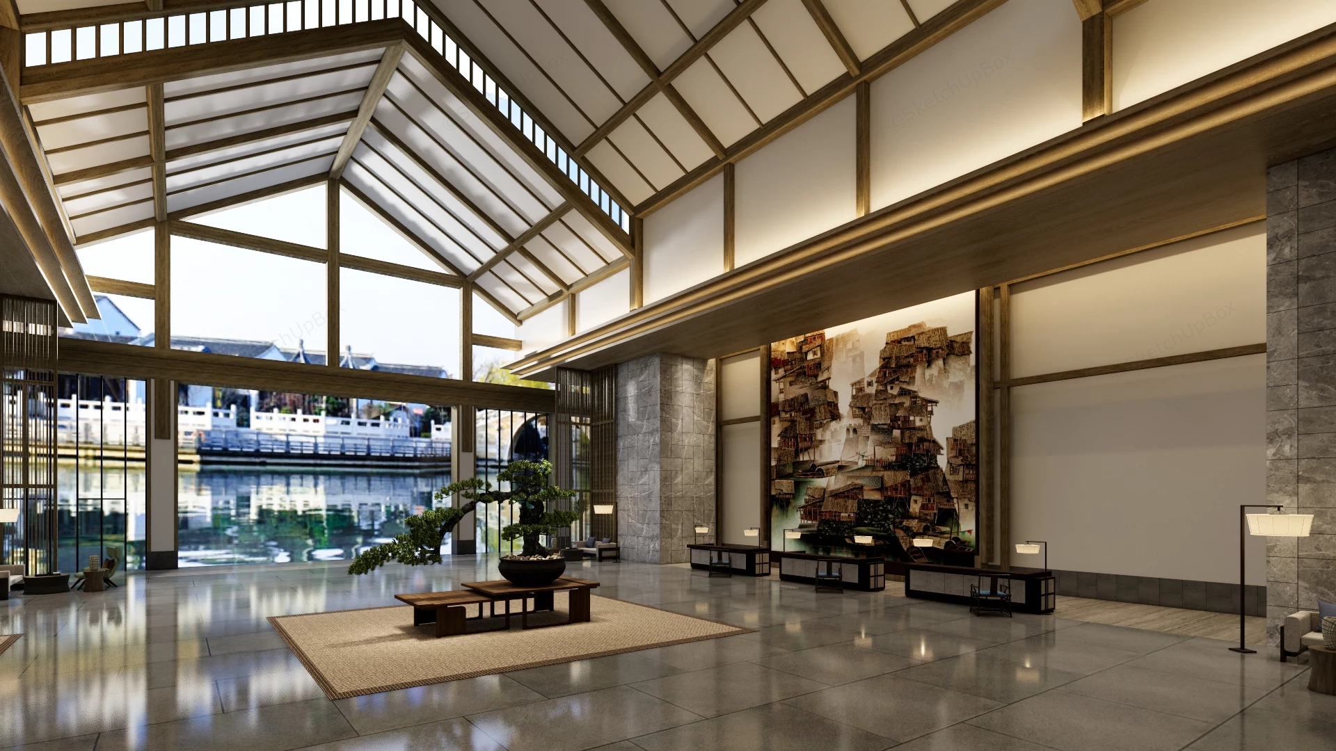 Chinese Style Hotel Lobby sketchup model preview - SketchupBox