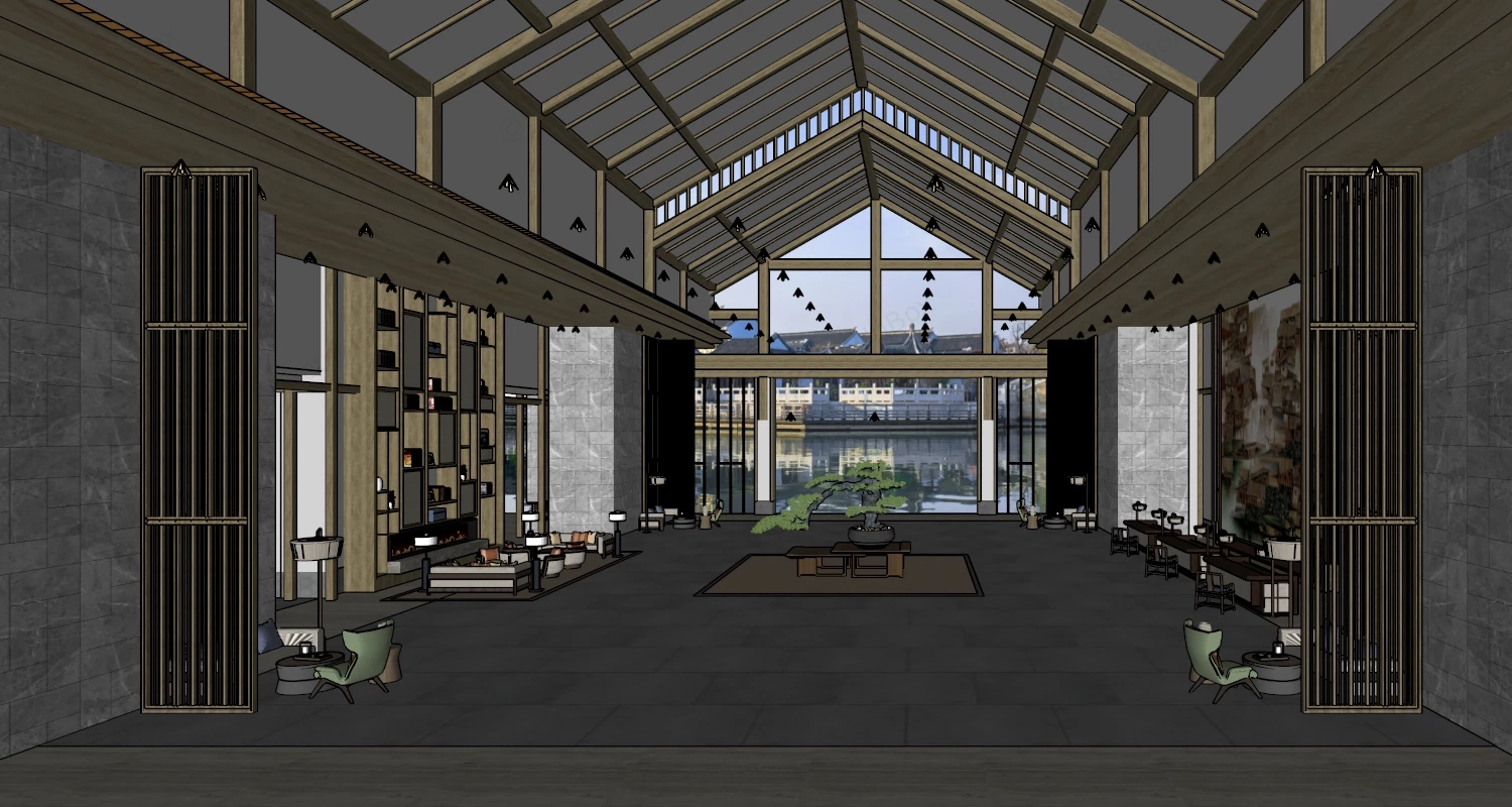 Chinese Style Hotel Lobby sketchup model preview - SketchupBox