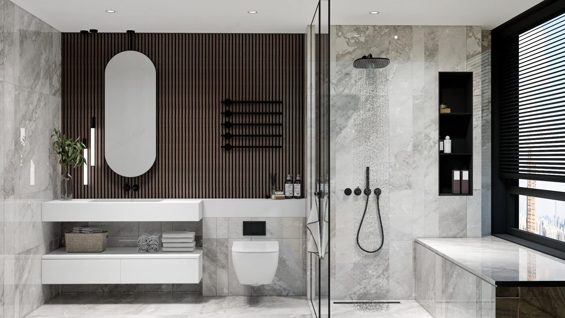 Contemporary Compact Bathroom Design sketchup model preview - SketchupBox