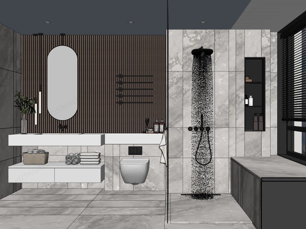 Contemporary Compact Bathroom Design sketchup model preview - SketchupBox