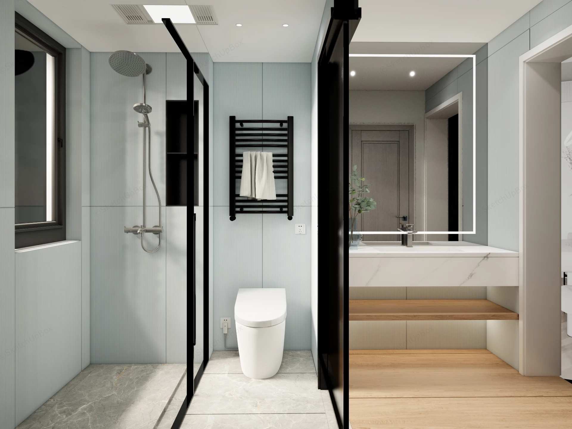 Separated Three Zoned Bathroom Design sketchup model preview - SketchupBox