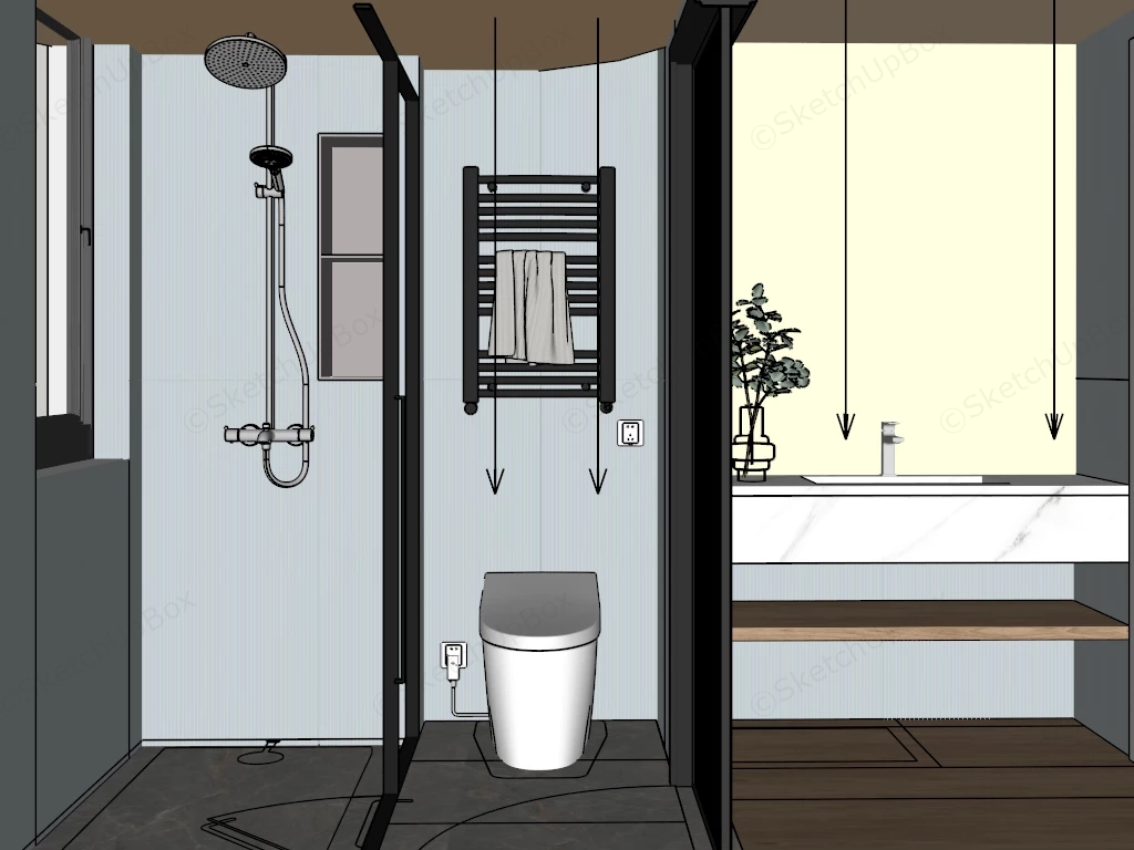 Separated Three Zoned Bathroom Design sketchup model preview - SketchupBox