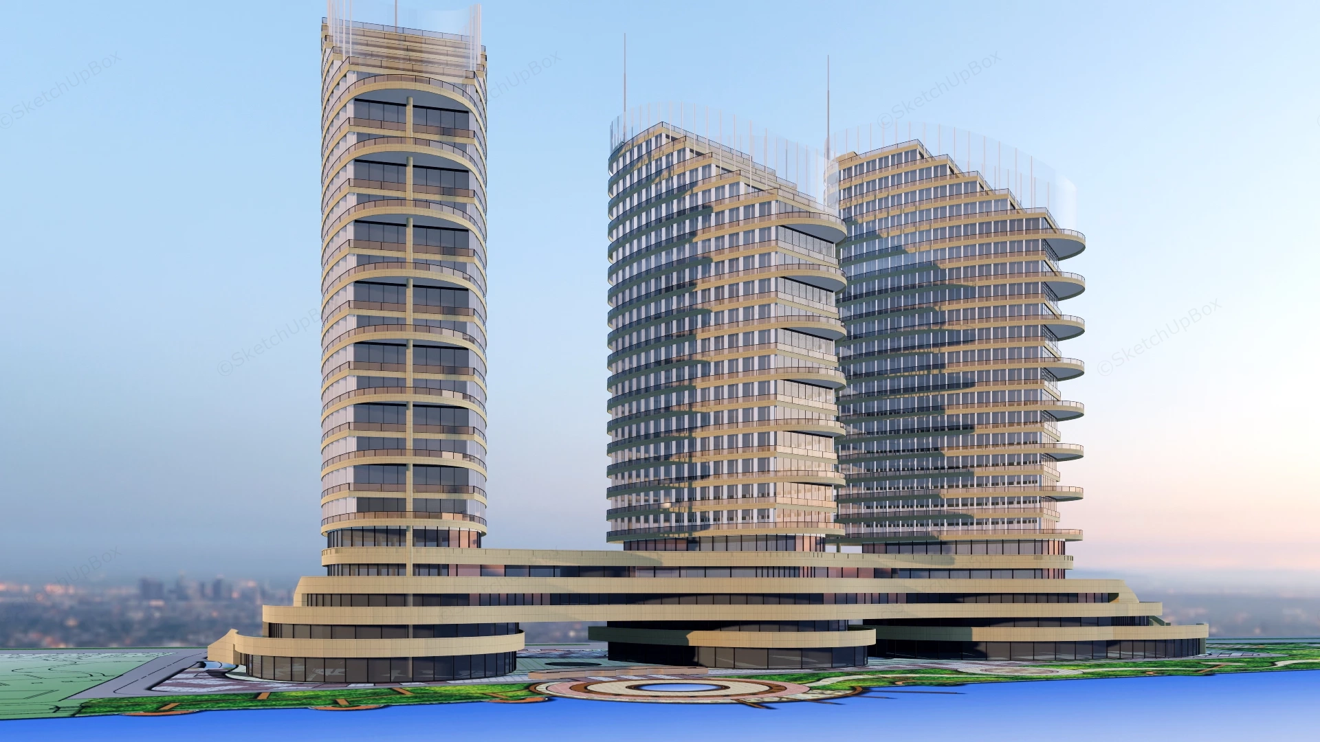Luxury Waterfront Hotel Building sketchup model preview - SketchupBox