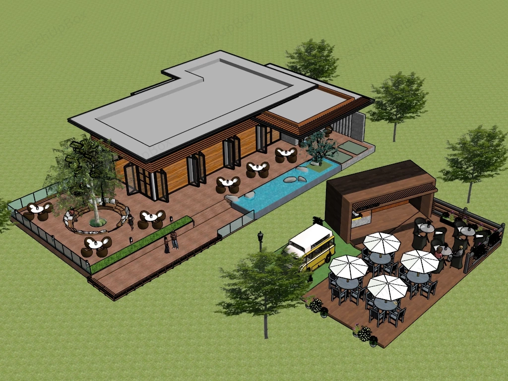 Outdoor Dining Cafe Design sketchup model preview - SketchupBox