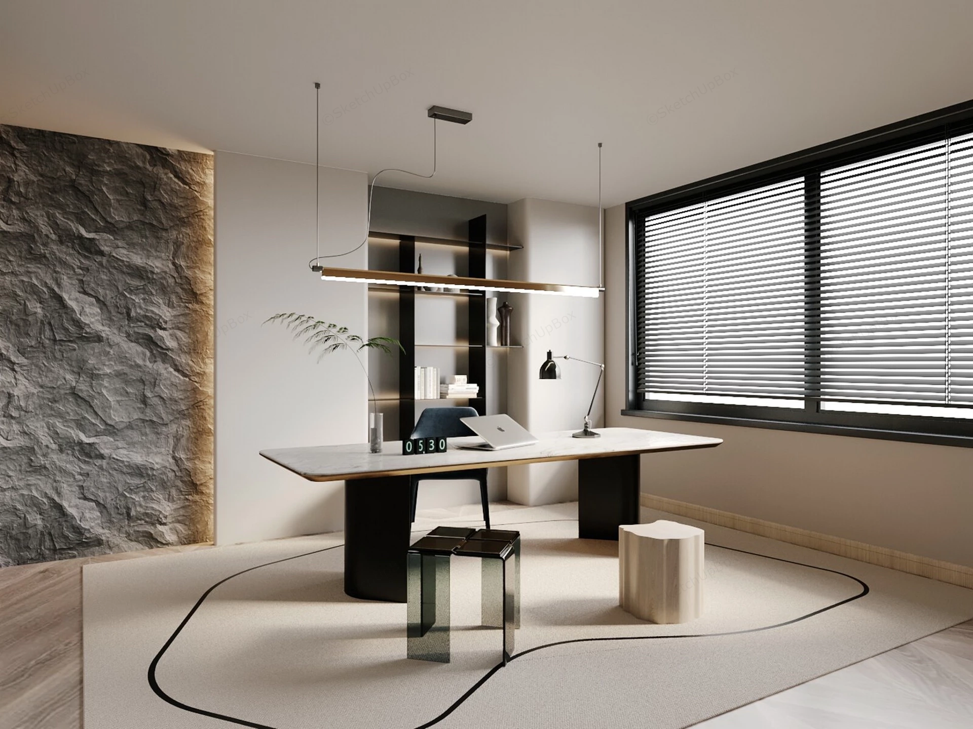 Modern Minimalist Home Office Design sketchup model preview - SketchupBox
