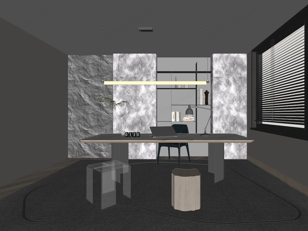 Modern Minimalist Home Office Design sketchup model preview - SketchupBox
