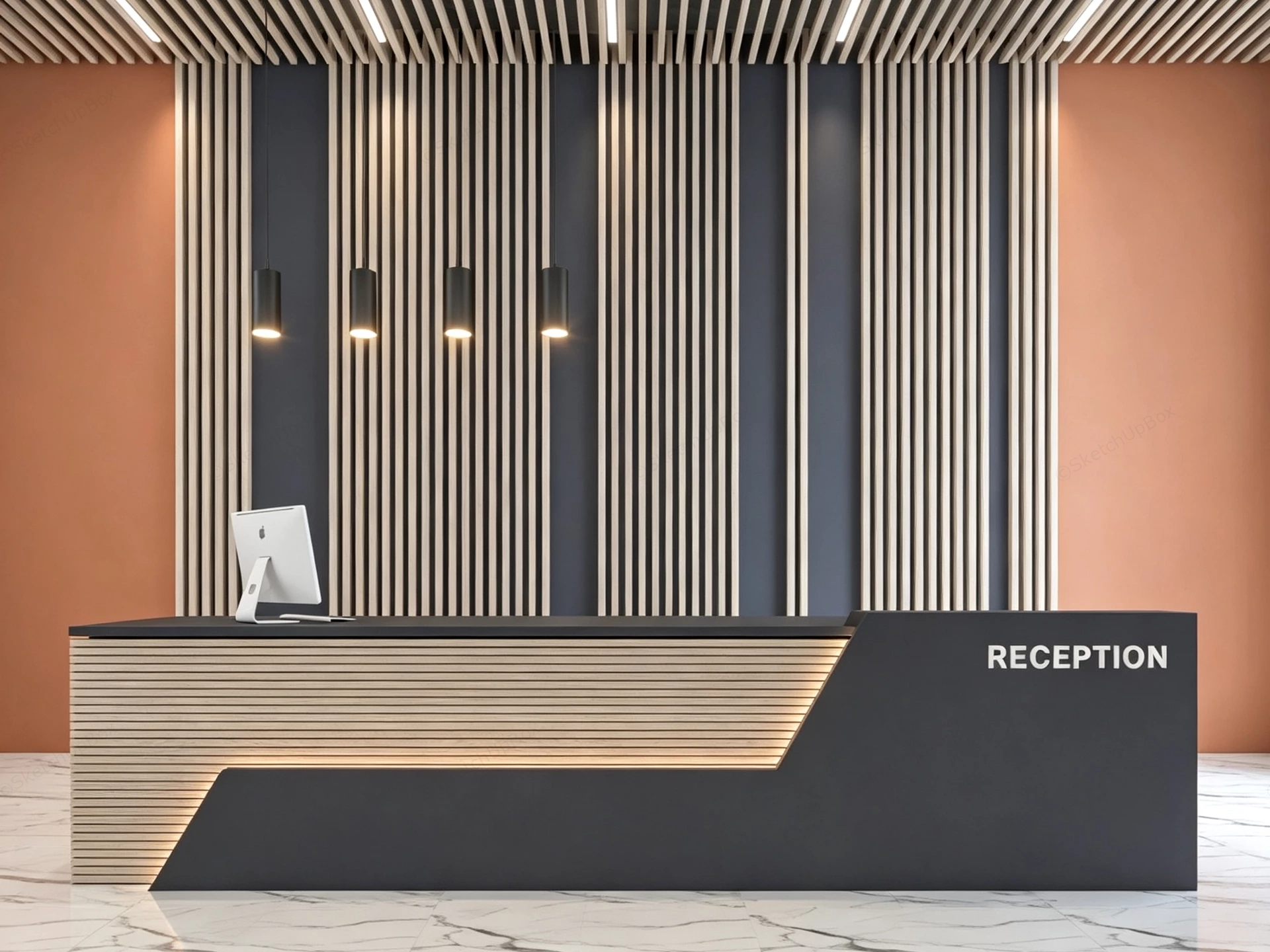 Modern Reception Desk Design sketchup model preview - SketchupBox