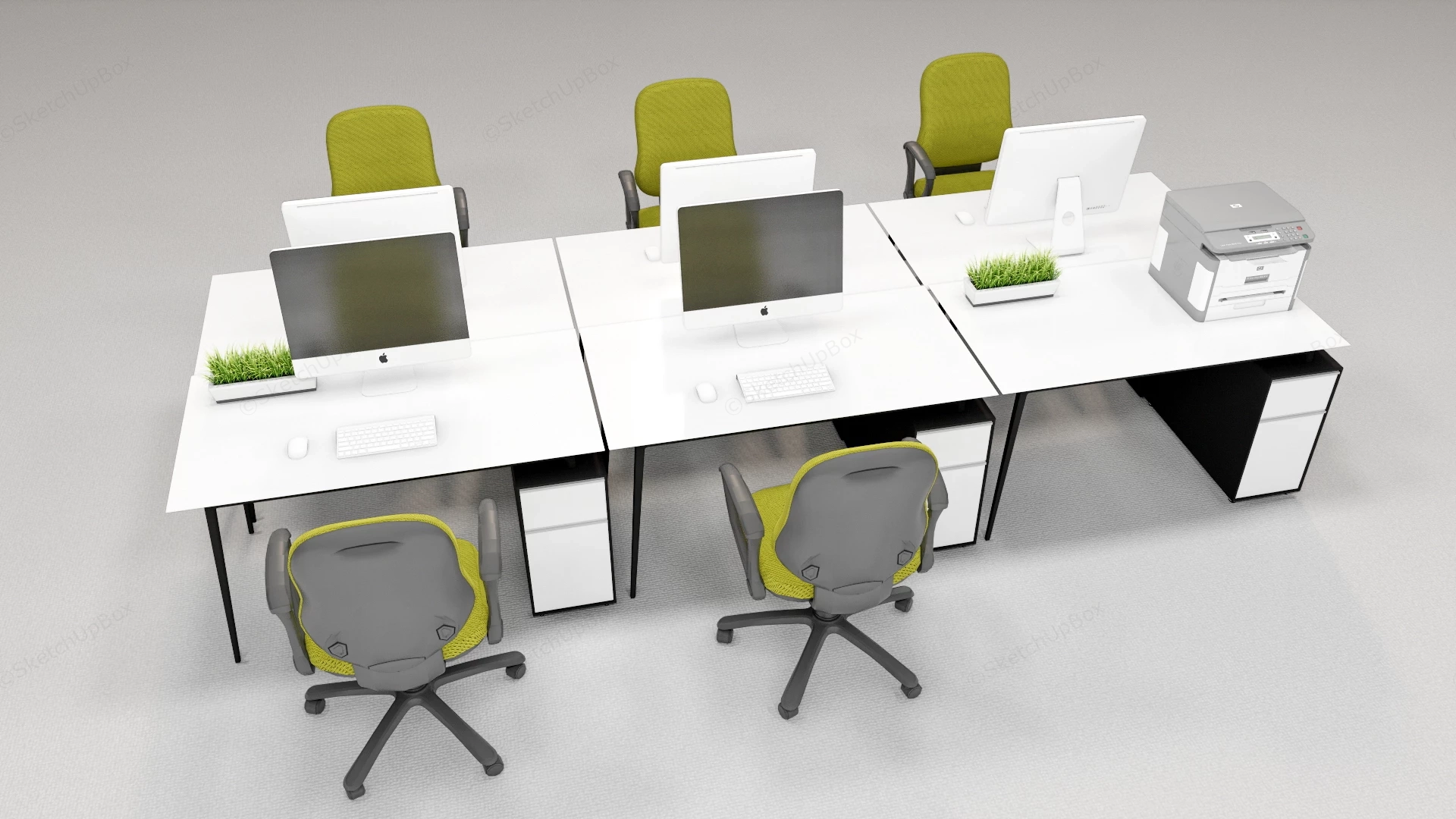 Modern 5 Person Office Desk And Chair Set sketchup model preview - SketchupBox