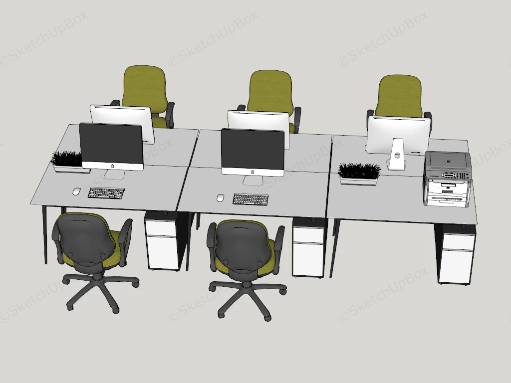 Modern 5 Person Office Desk And Chair Set sketchup model preview - SketchupBox