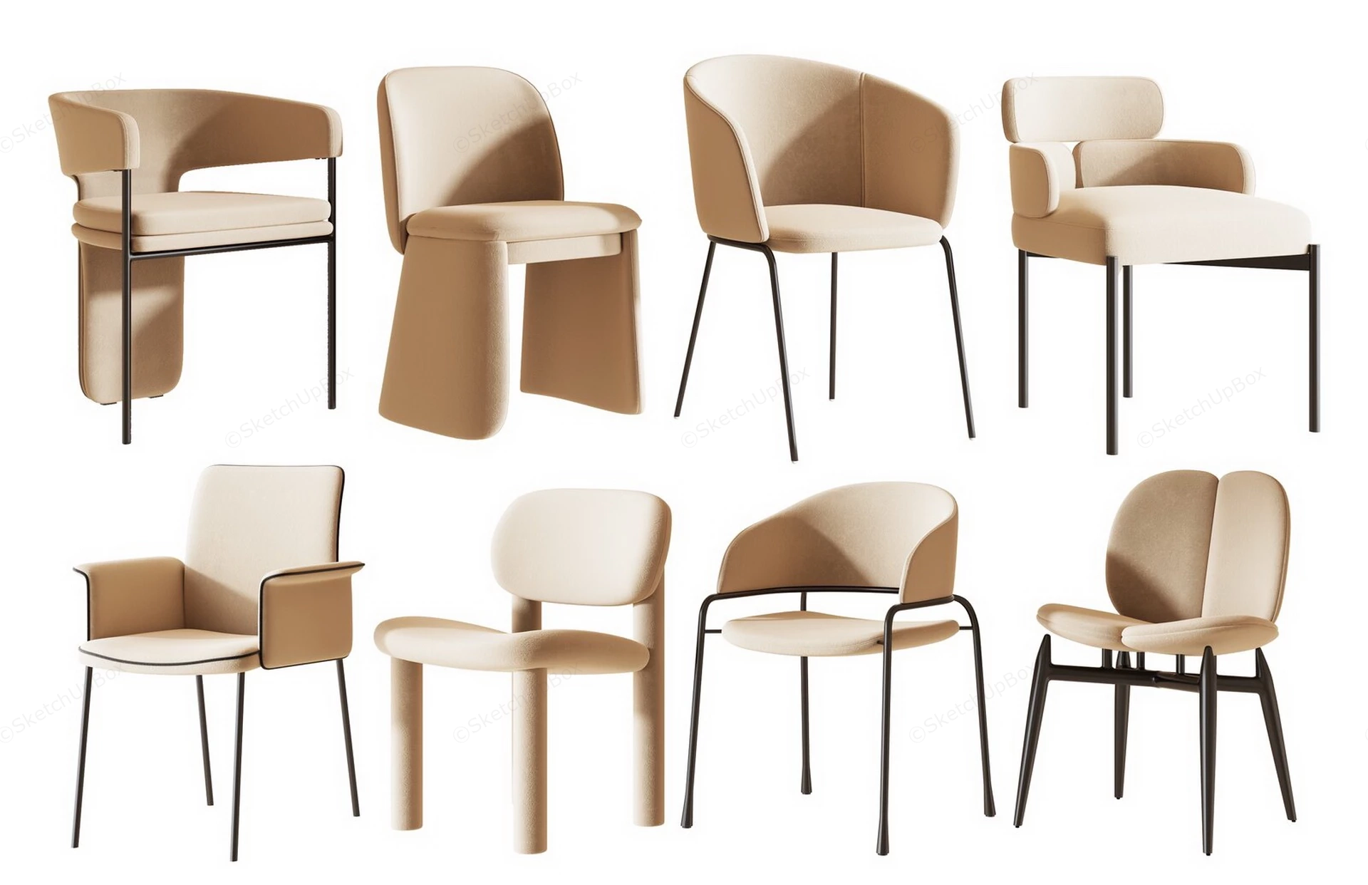 Collection Of Eight Modern Dining Chairs sketchup model preview - SketchupBox