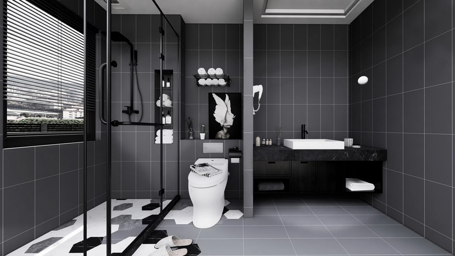 Dark Color Bathroom Idea sketchup model preview - SketchupBox