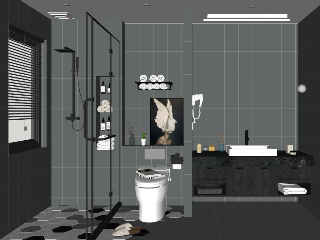 Dark Color Bathroom Idea sketchup model preview - SketchupBox