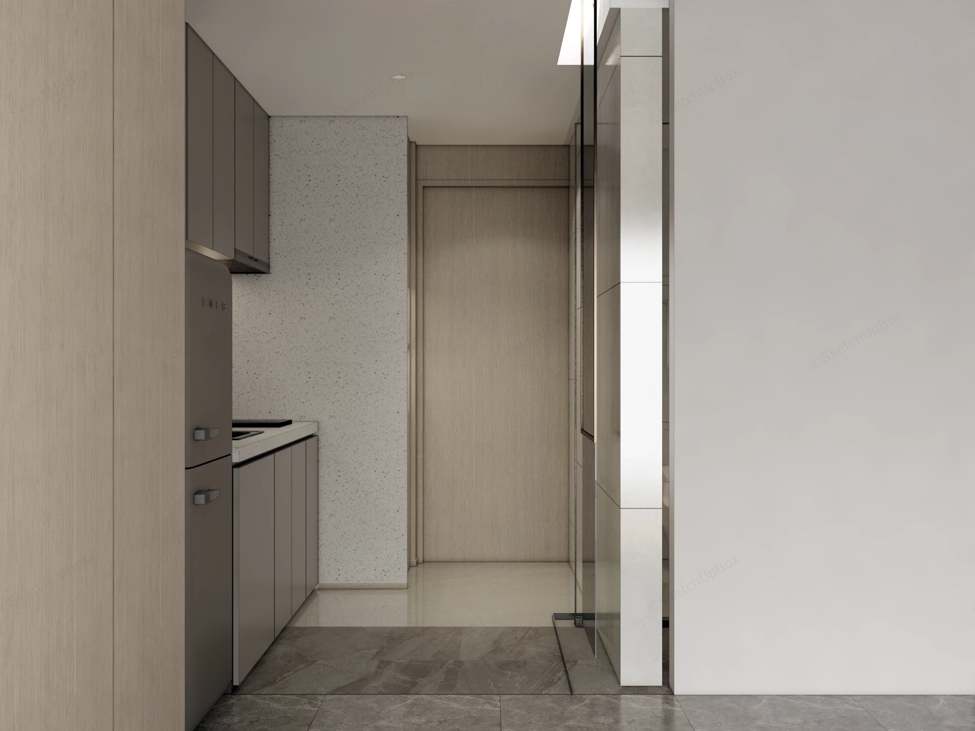 Small Apartment Kitchen And Bathroom Layout sketchup model preview - SketchupBox