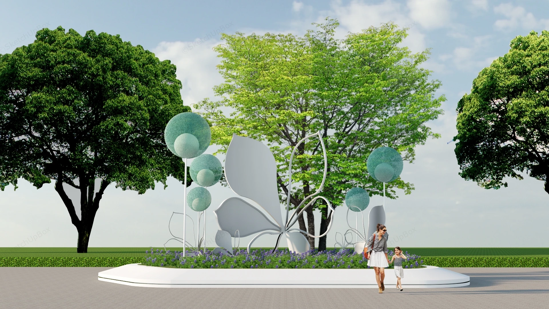 Large Flower Sculpture Public Art Installation sketchup model preview - SketchupBox