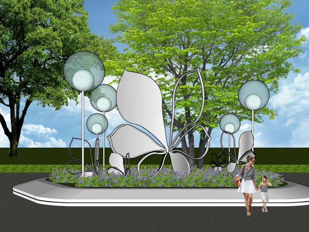 Large Flower Sculpture Public Art Installation sketchup model preview - SketchupBox