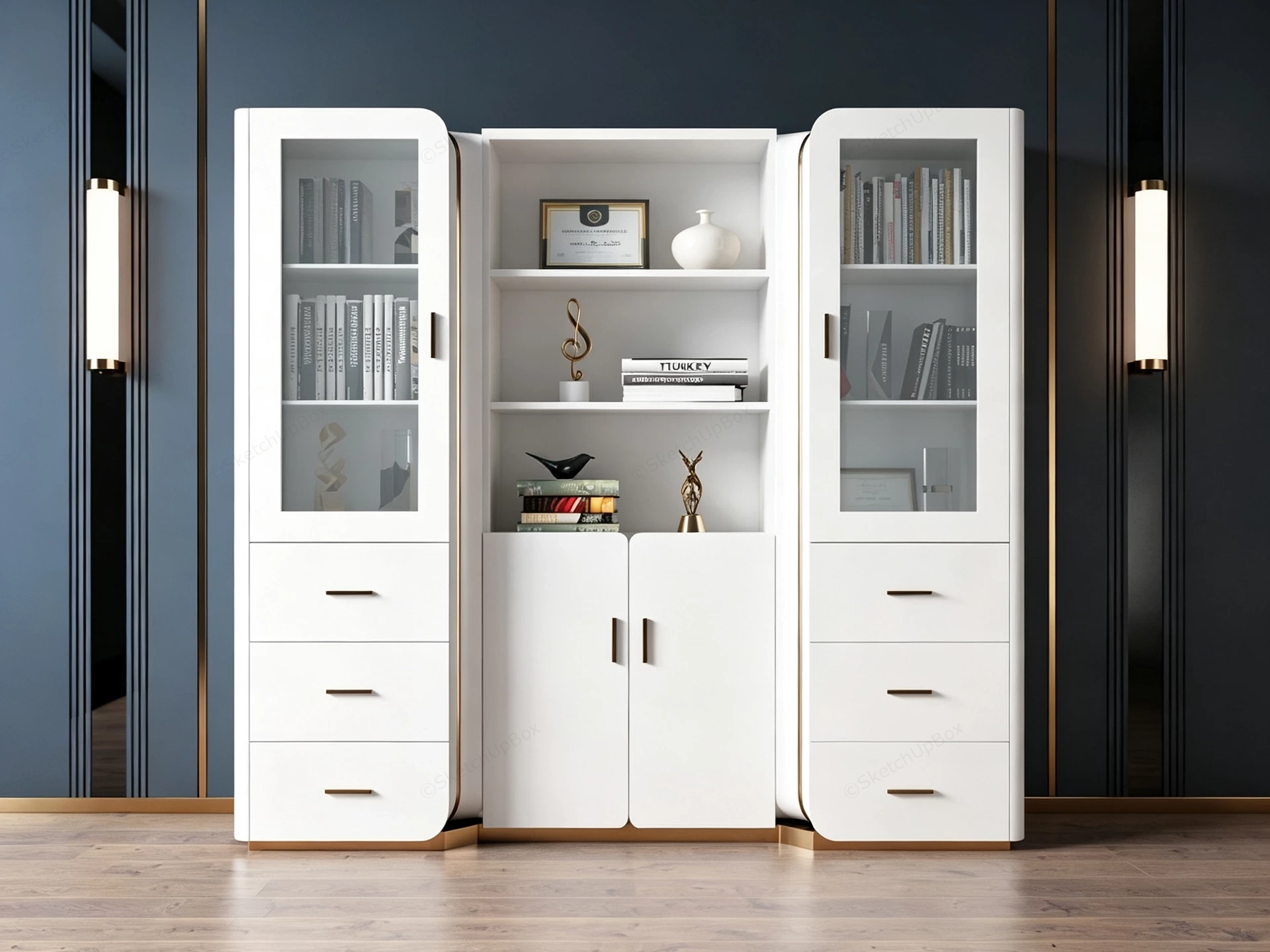 Luxury White Bookcase sketchup model preview - SketchupBox