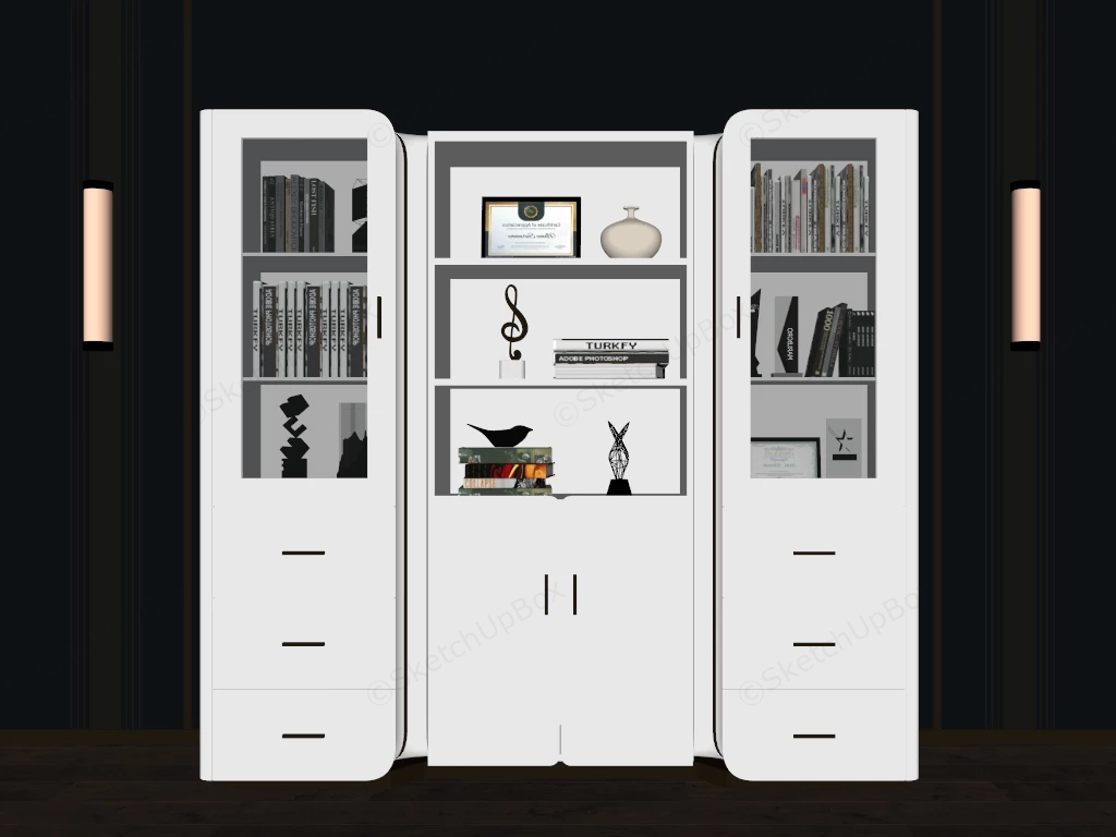 Luxury White Bookcase sketchup model preview - SketchupBox