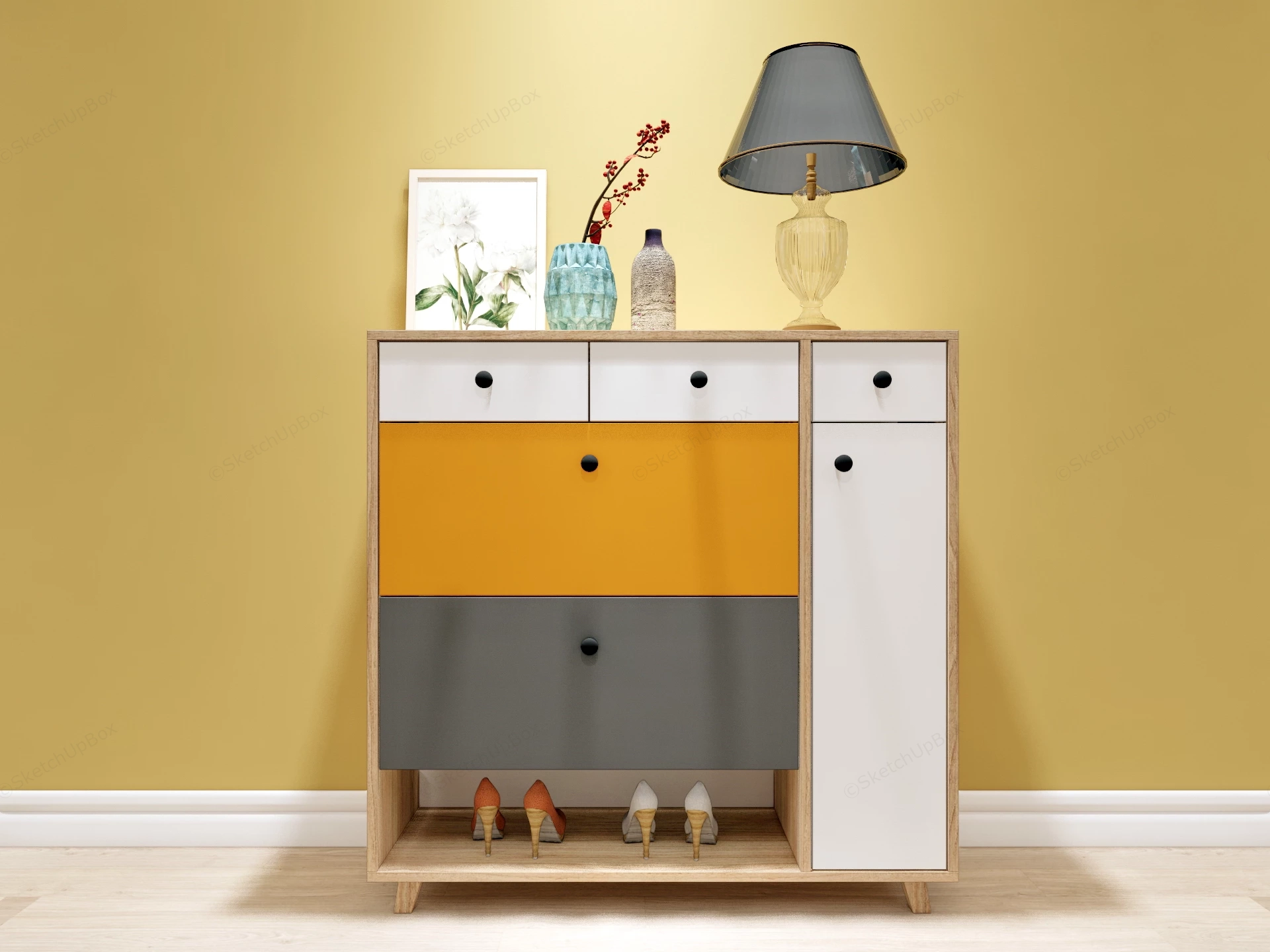 Modern Wooden Shoe Storage Cabinet sketchup model preview - SketchupBox
