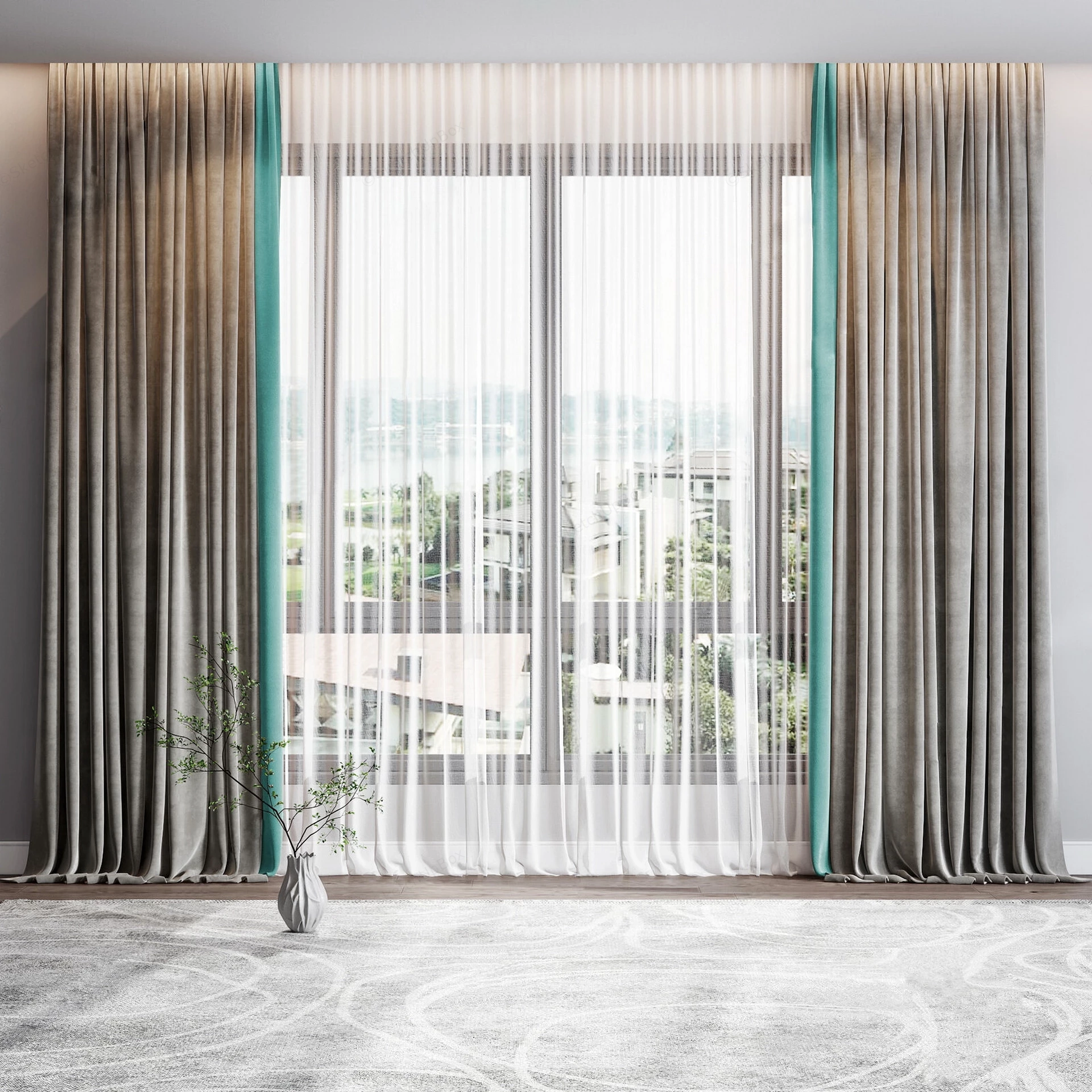 Beautiful Living Room Curtains sketchup model preview - SketchupBox