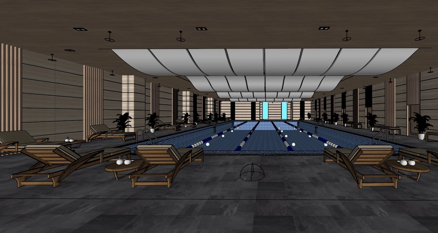 Luxury Hotel Indoor Swimming Pool sketchup model preview - SketchupBox