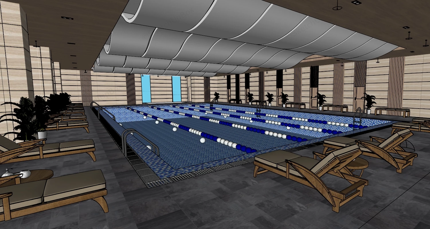 Luxury Hotel Indoor Swimming Pool sketchup model preview - SketchupBox