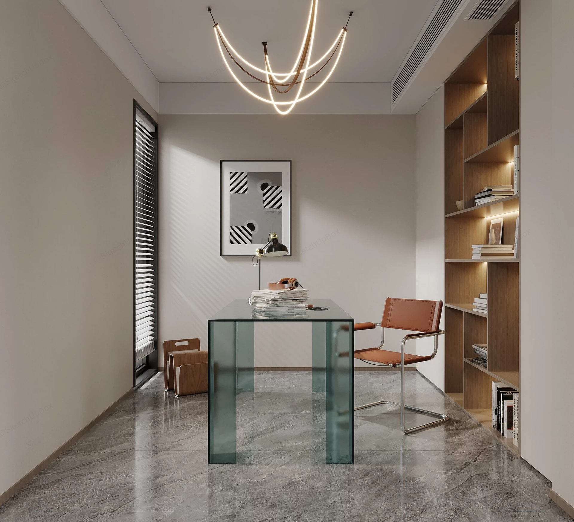 Simple Study Room Design sketchup model preview - SketchupBox