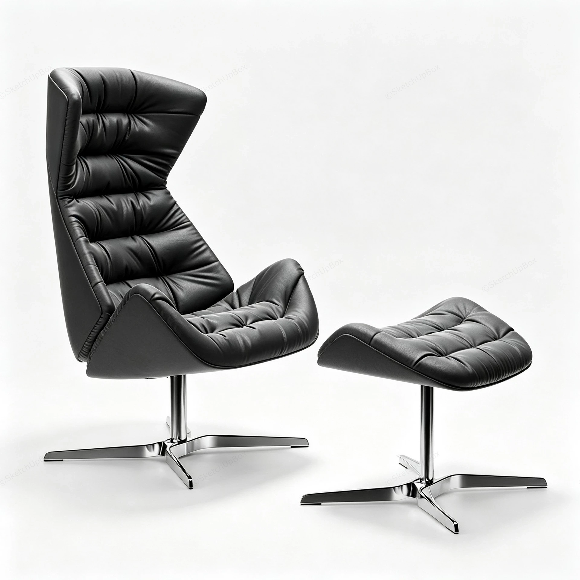 Leather Lounge Chair With Ottoman sketchup model preview - SketchupBox