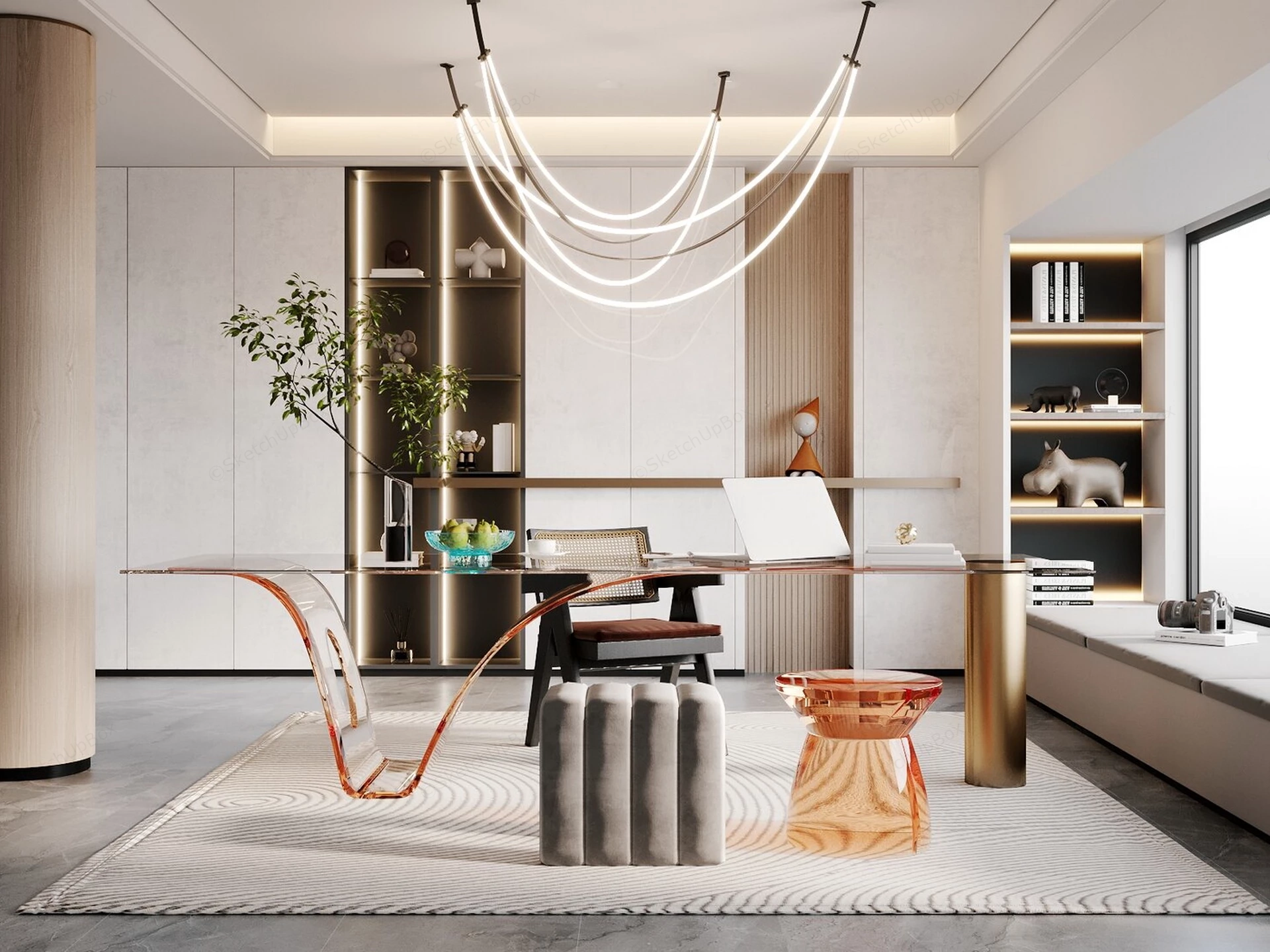 Chic Modern Home Office sketchup model preview - SketchupBox