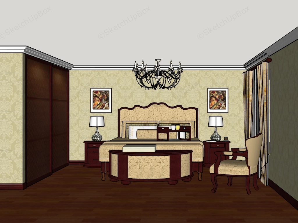 Classic Master Bedroom Design sketchup model preview - SketchupBox