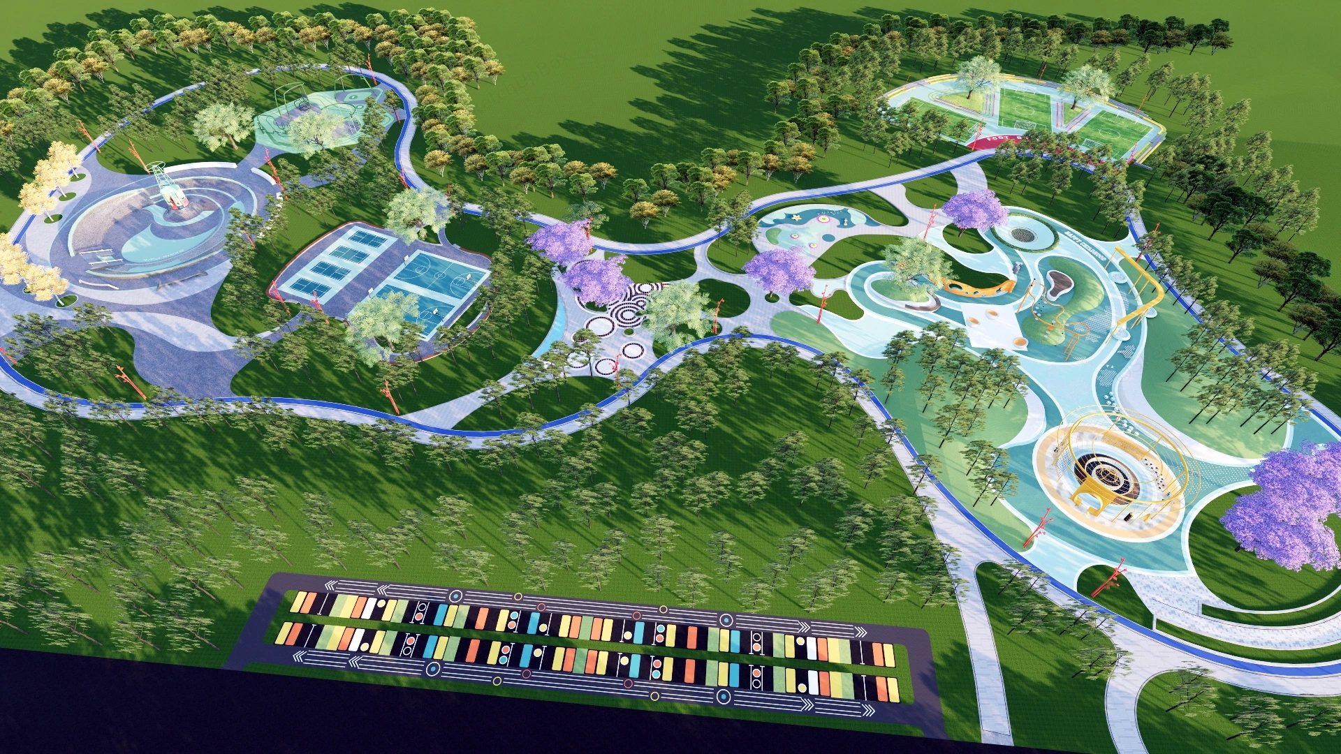 Community Sports Park With Playground Plan sketchup model preview - SketchupBox