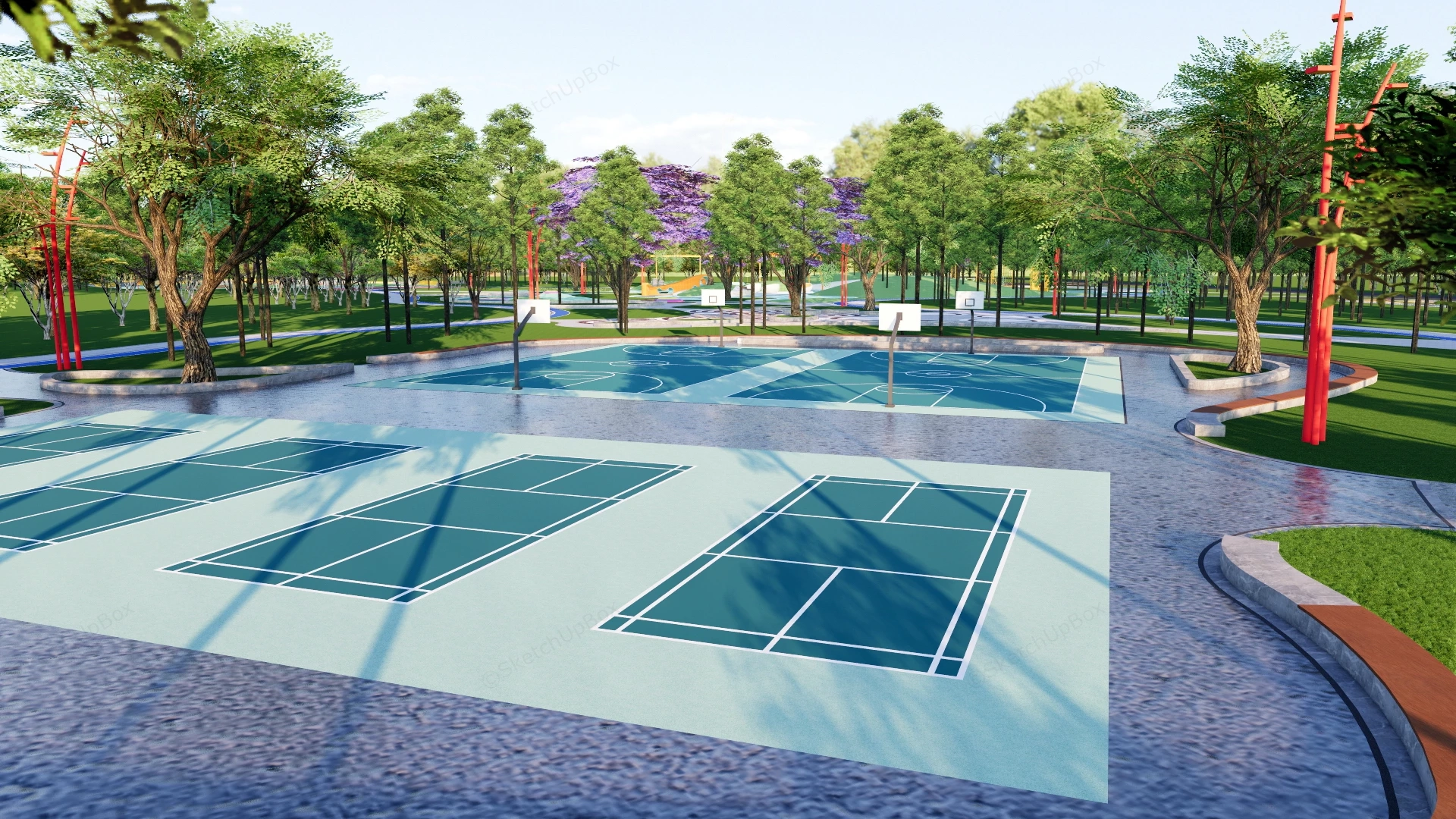 Community Sports Park With Playground Plan sketchup model preview - SketchupBox