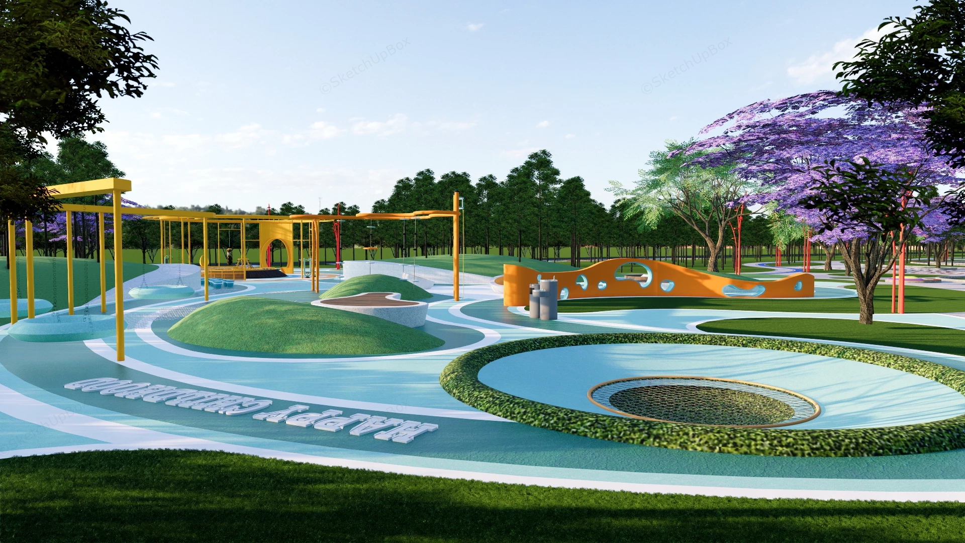 Community Sports Park With Playground Plan sketchup model preview - SketchupBox