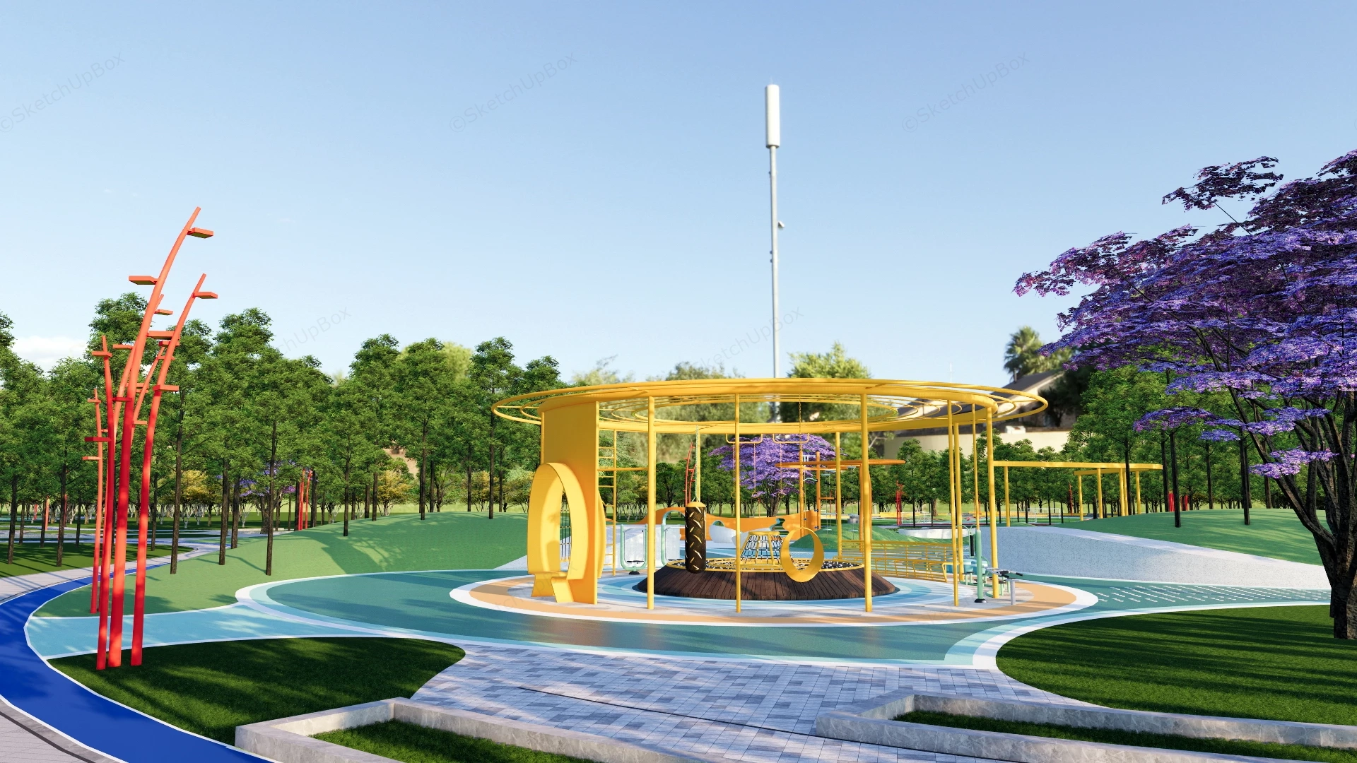 Community Sports Park With Playground Plan sketchup model preview - SketchupBox