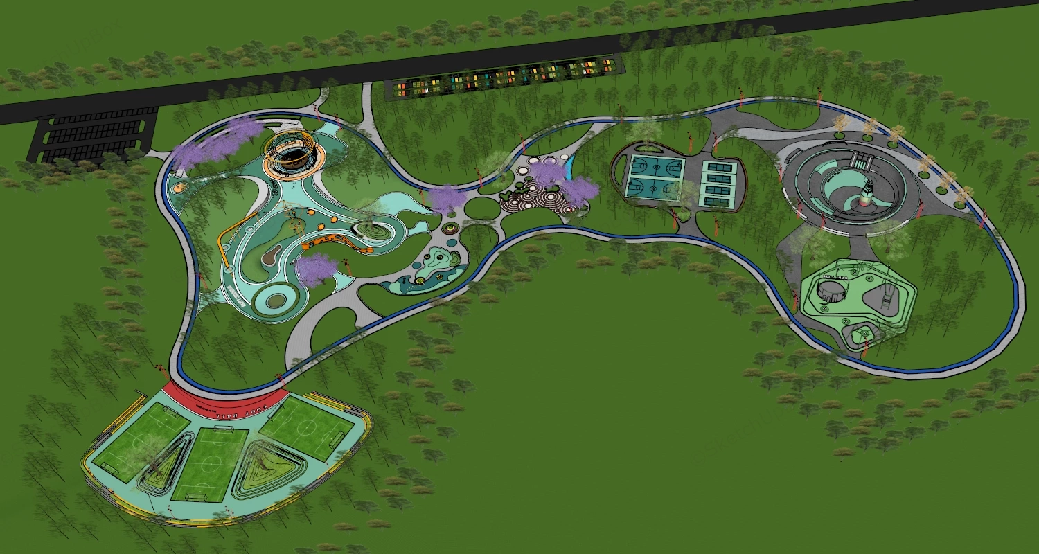 Community Sports Park With Playground Plan sketchup model preview - SketchupBox