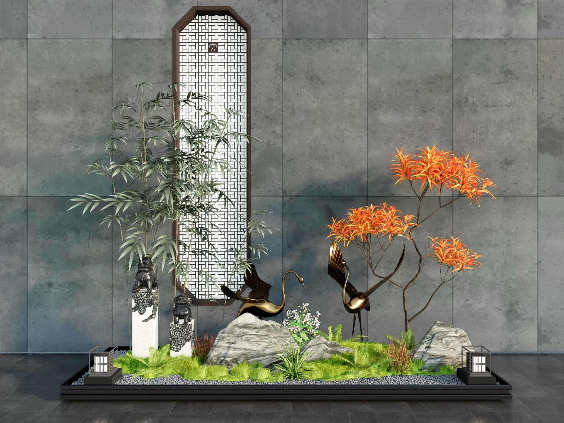 Chinese Style Indoor Garden Landscaping sketchup model preview - SketchupBox