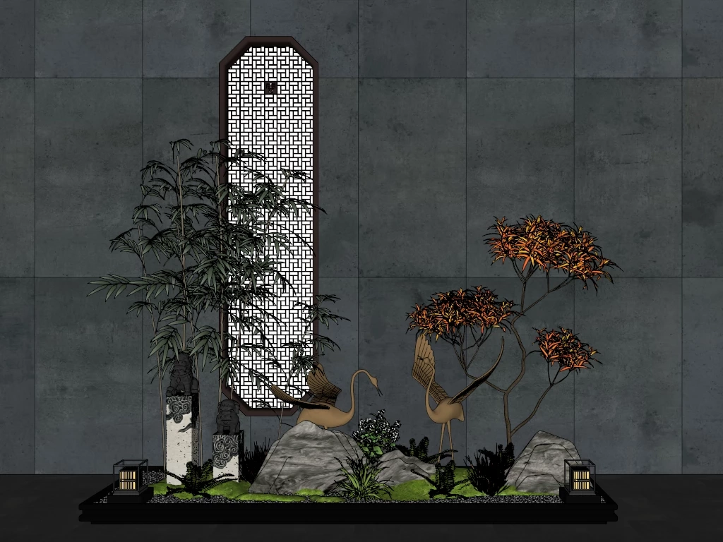 Chinese Style Indoor Garden Landscaping sketchup model preview - SketchupBox